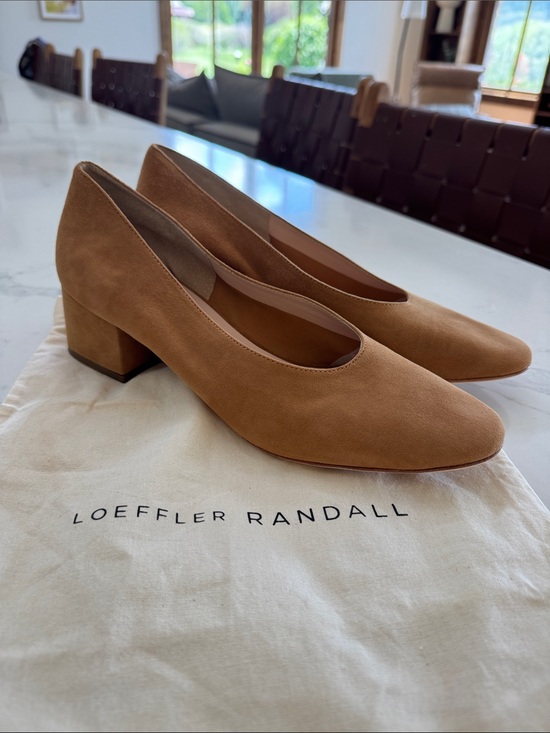 Loeffler Randall Shoes - Loeffler Randall Tan Suede Low Block Heel Pumps
